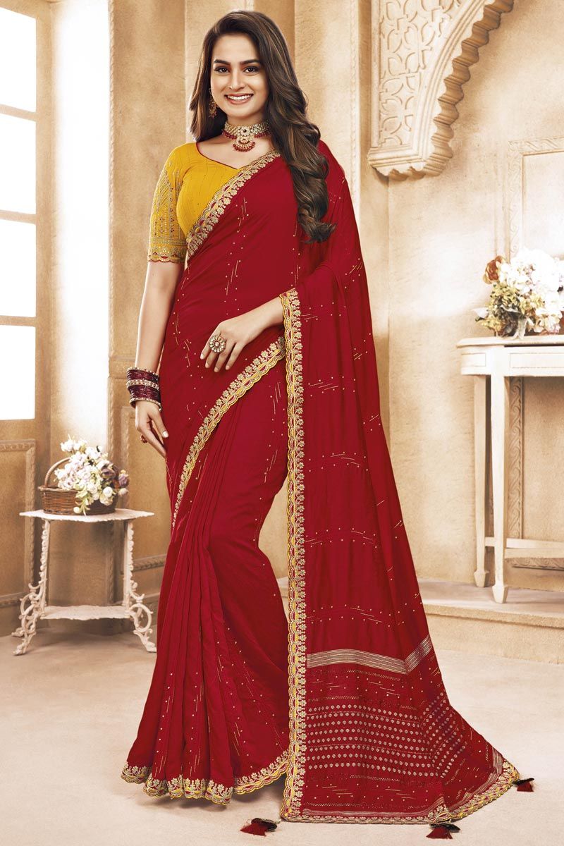 Red Color Splendid Viscose Cotton Saree