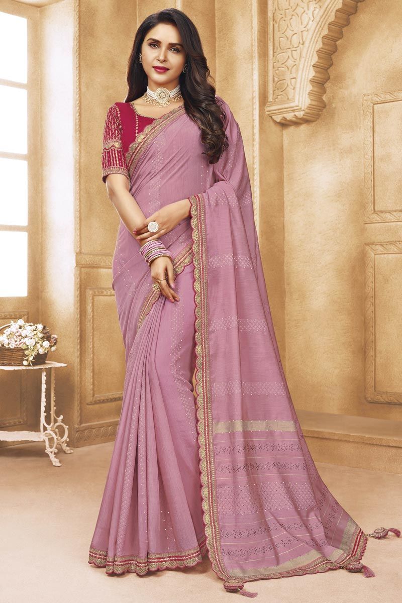 Radiant Pink Color Viscose Cotton Saree