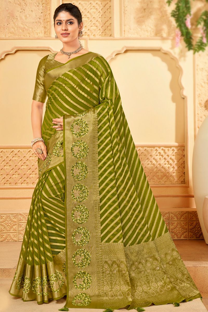 Marvellous Weaving Work Saree In Green Color