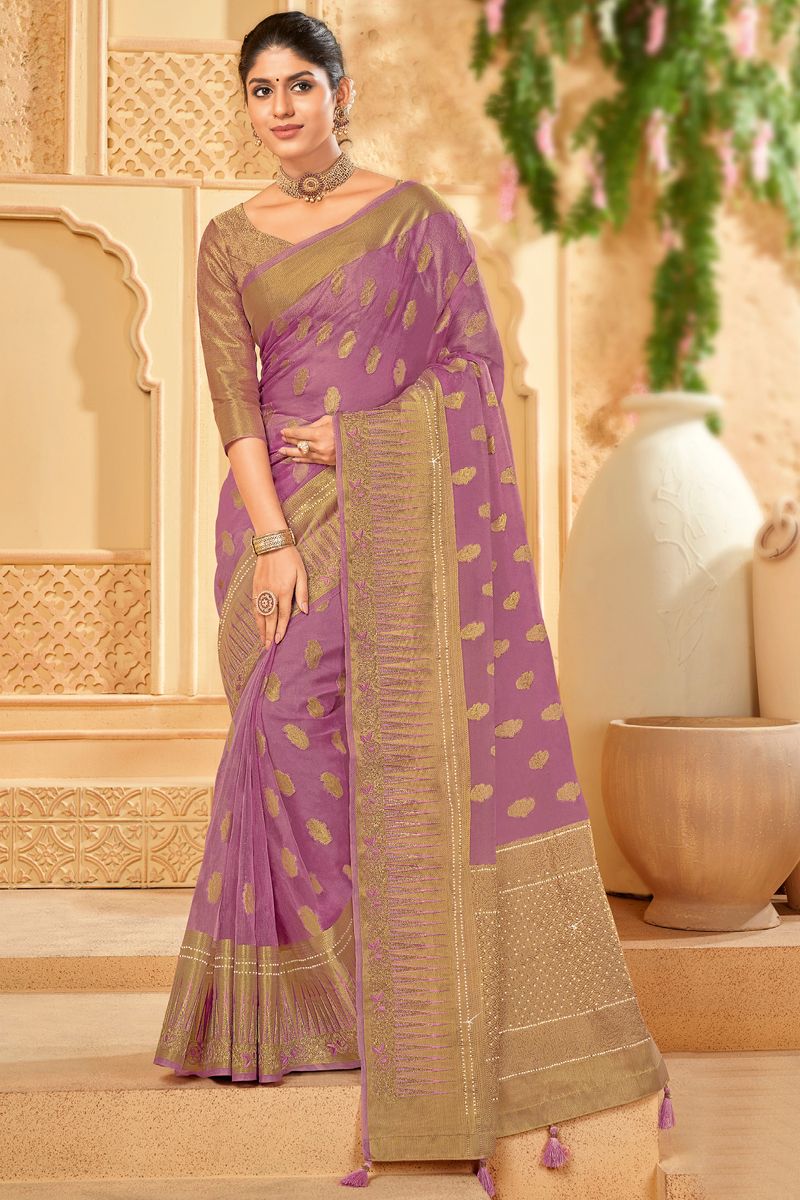 Lavender Color Weaving Work Beatific Saree