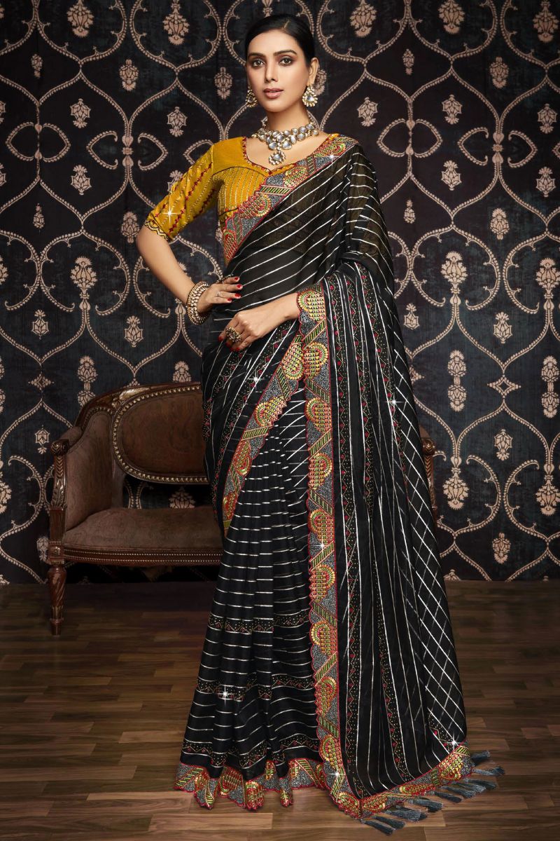 Black Organza Saree With Border Work