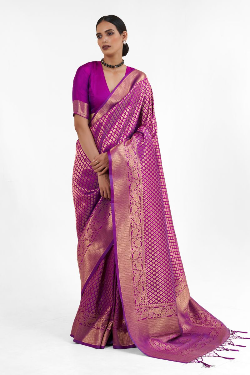 Hampton Purple Color Handloom Weaving Silk Saree