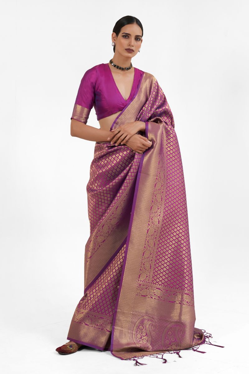 Appealing Handloom Weaving Silk Saree In Purple Color