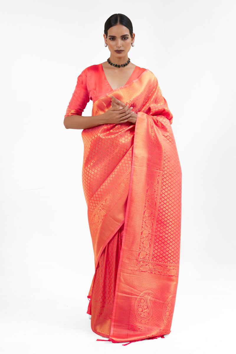 Imperial Pink Color Silk Saree With Handloom Weaving Work