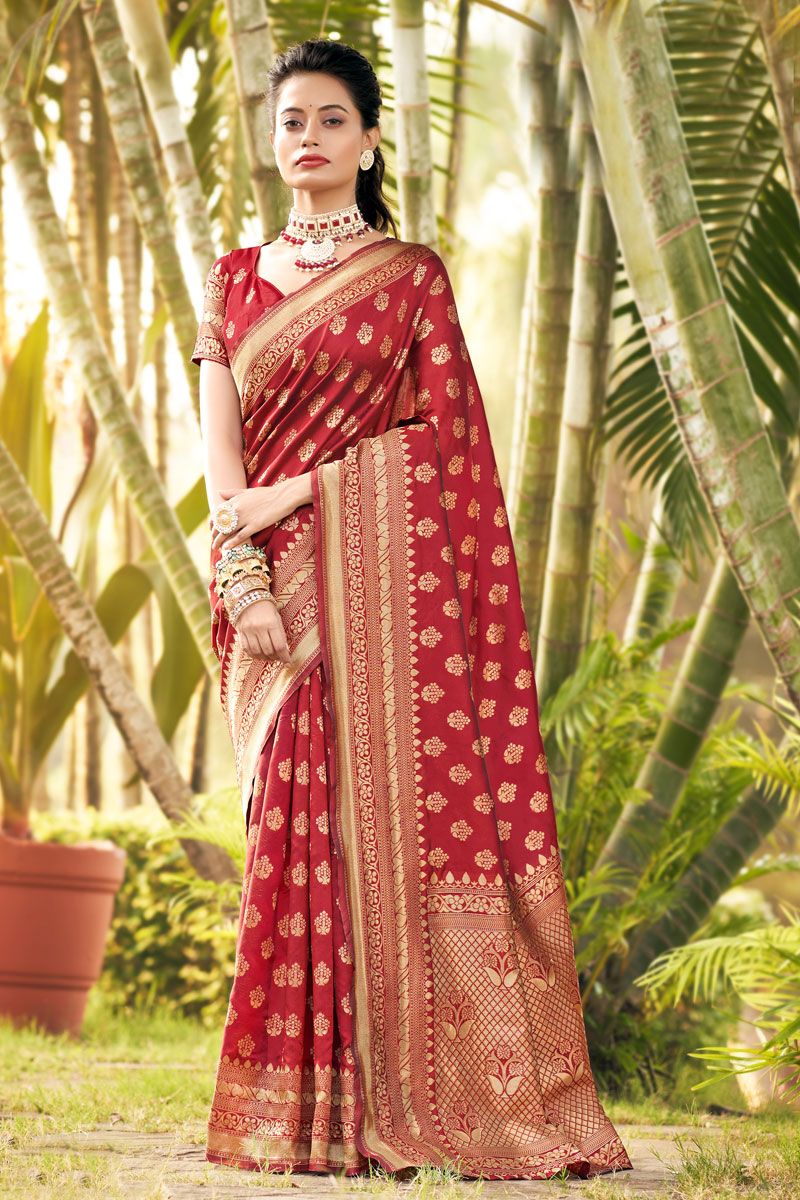 Dusky Red Festive Wear Art Silk Saree