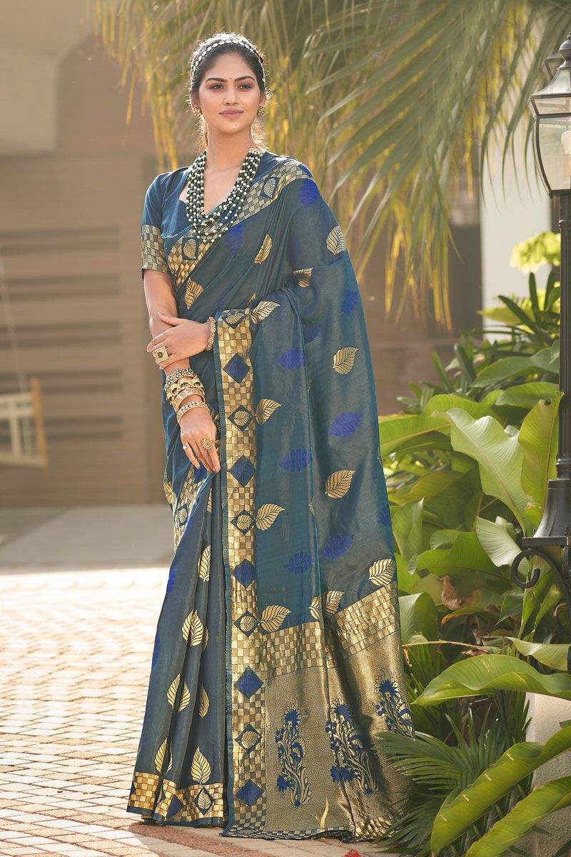 Festive Wear Art Silk Saree In Blue Color