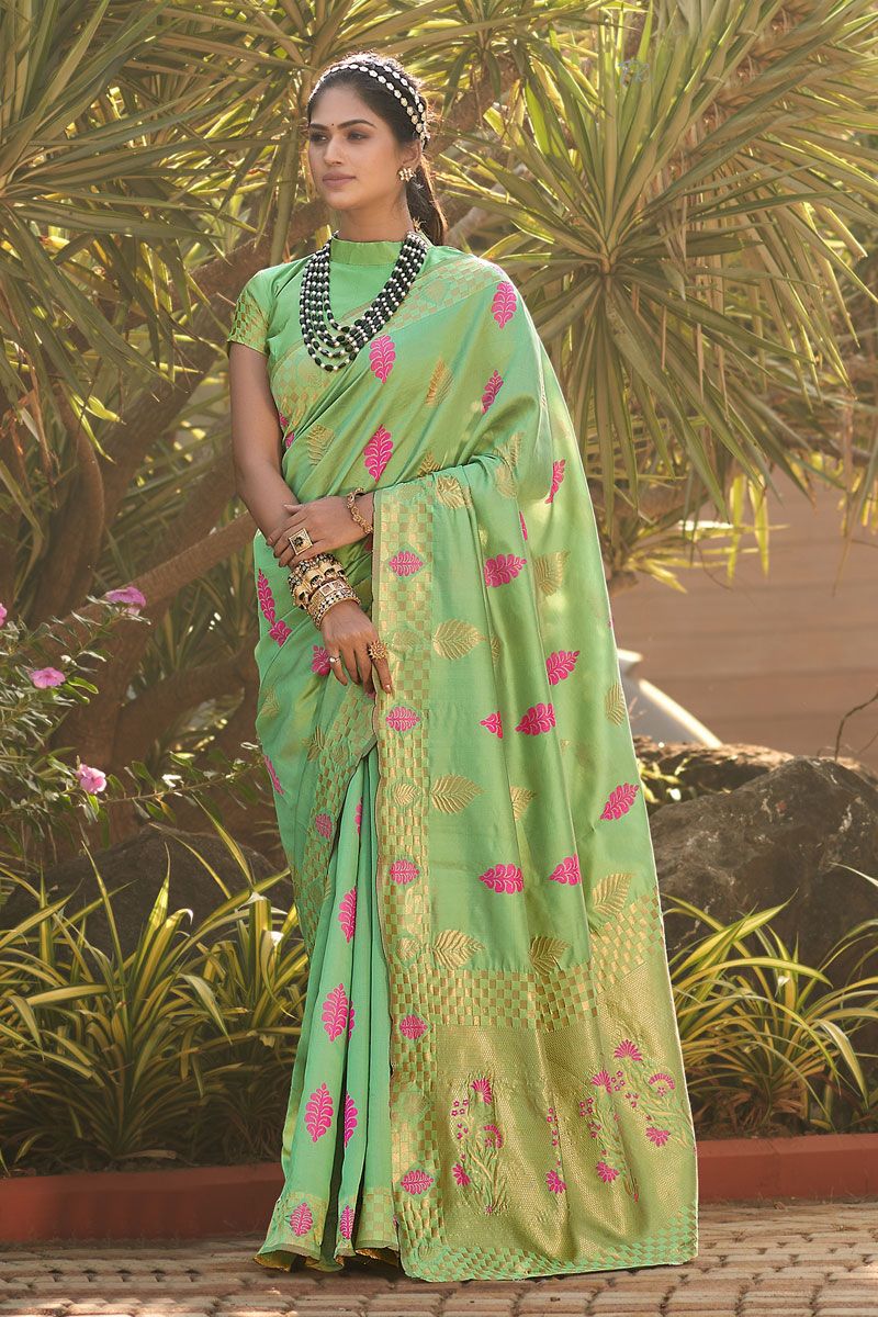 Sea Green Art Silk Festive Wear Saree