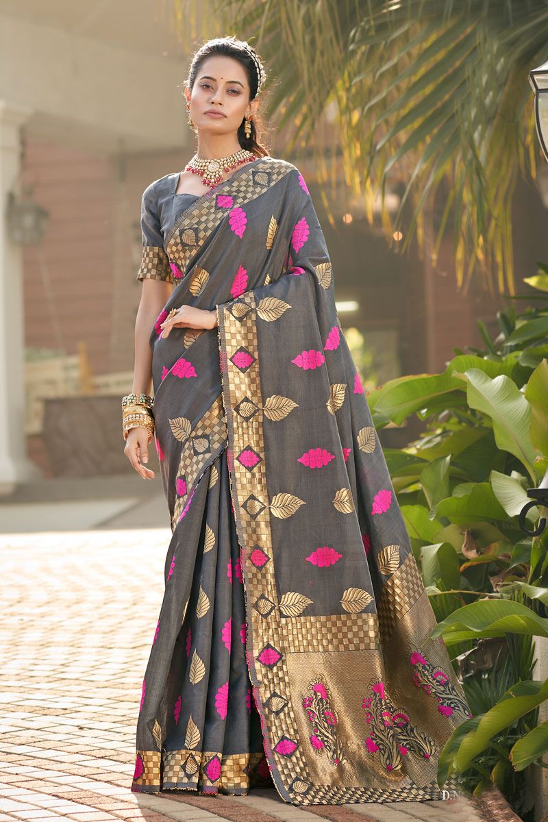 Grey Festive Wear Art Silk Saree