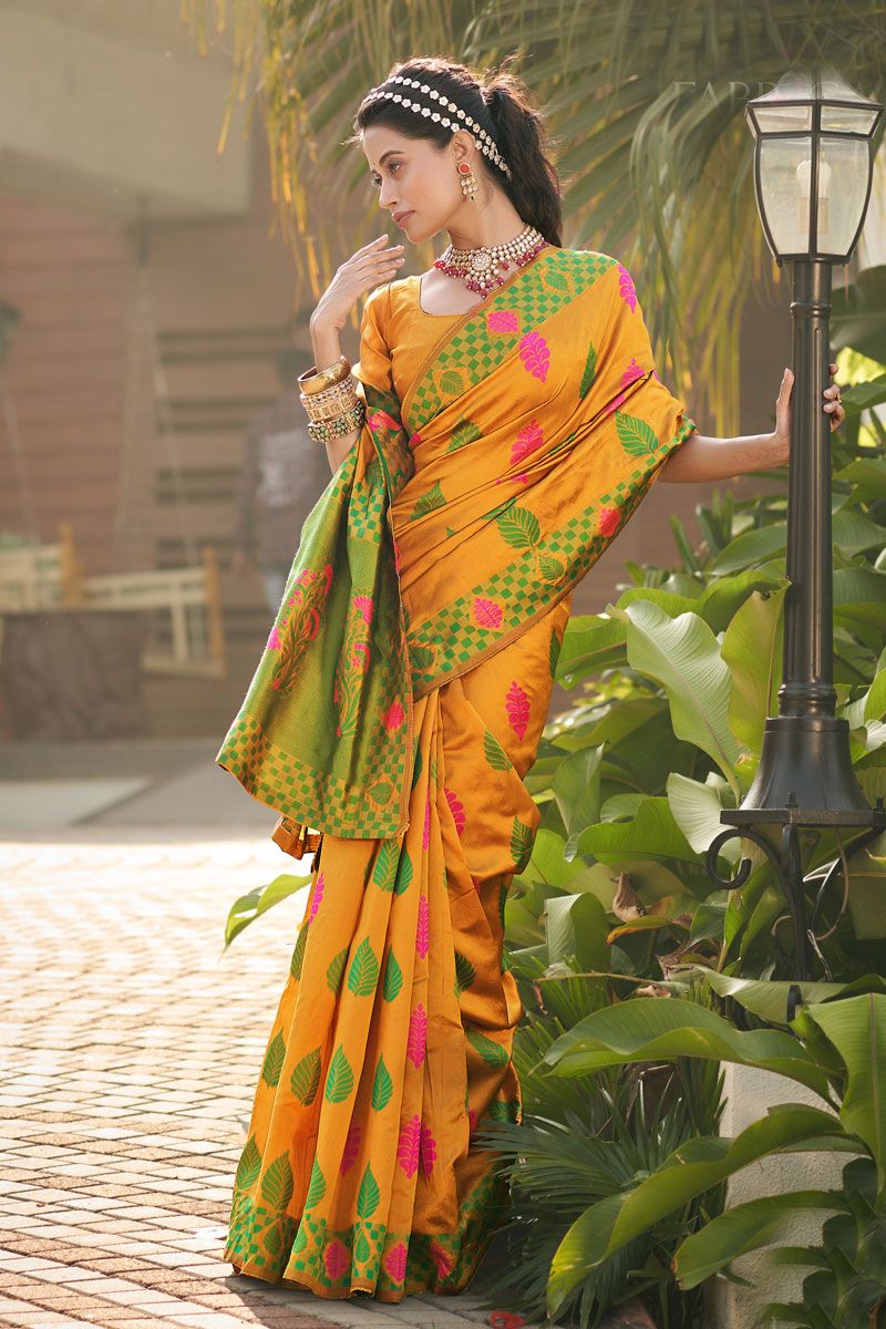 Mesmeric Mustard Festive Wear Art Silk Saree