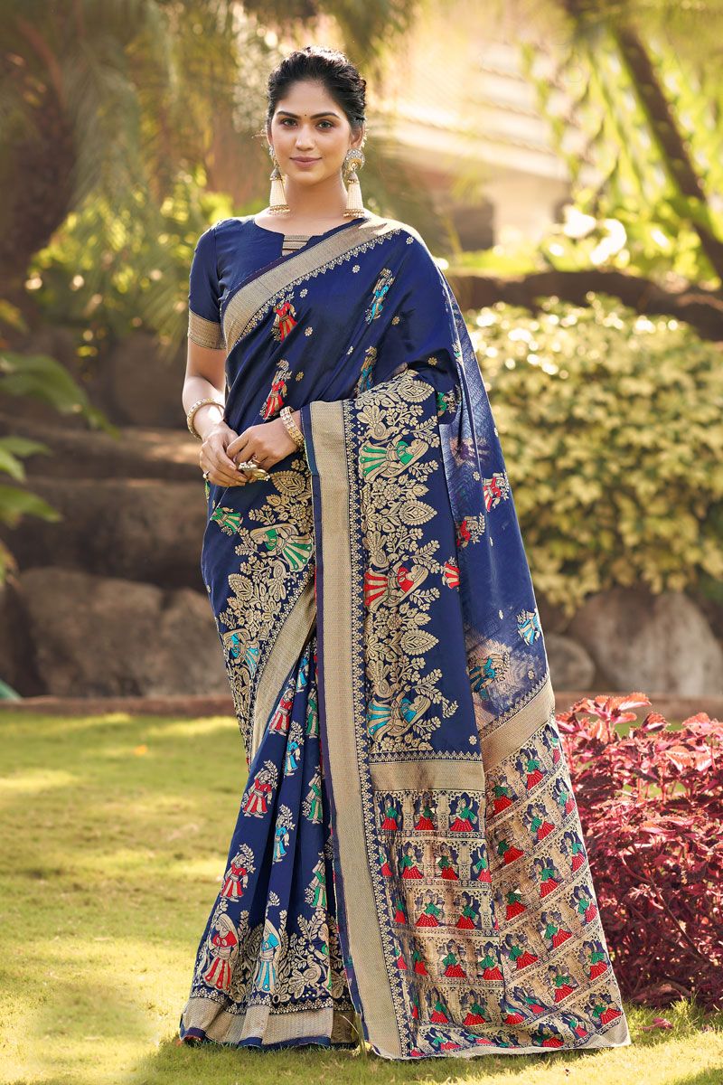 Trendy Festive Wear Art Silk Saree In Blue Color