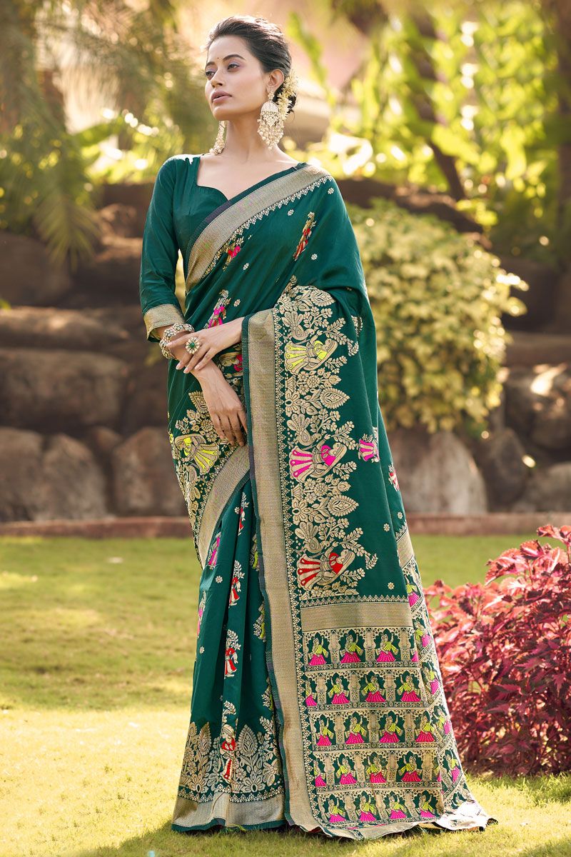 Vintage Green Art Silk Festive Wear Saree