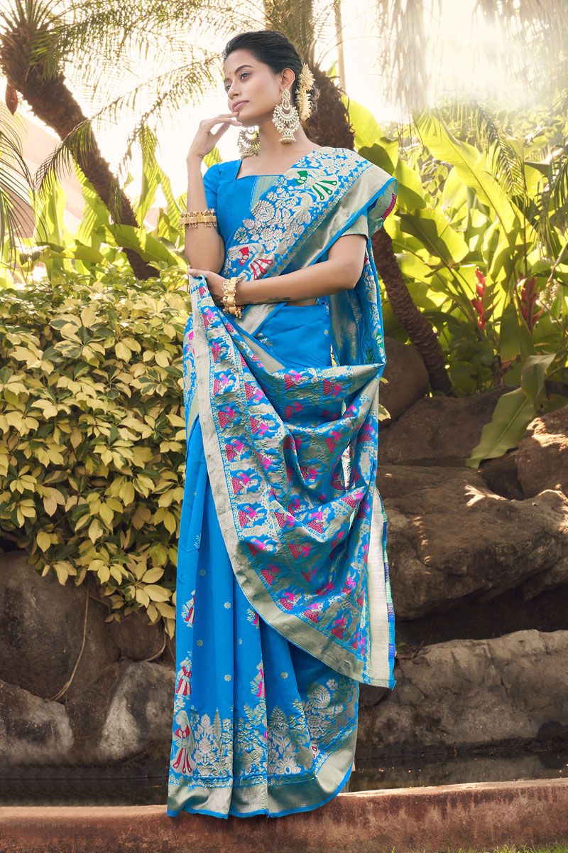 Sky Blue Festive Look Art Silk Saree