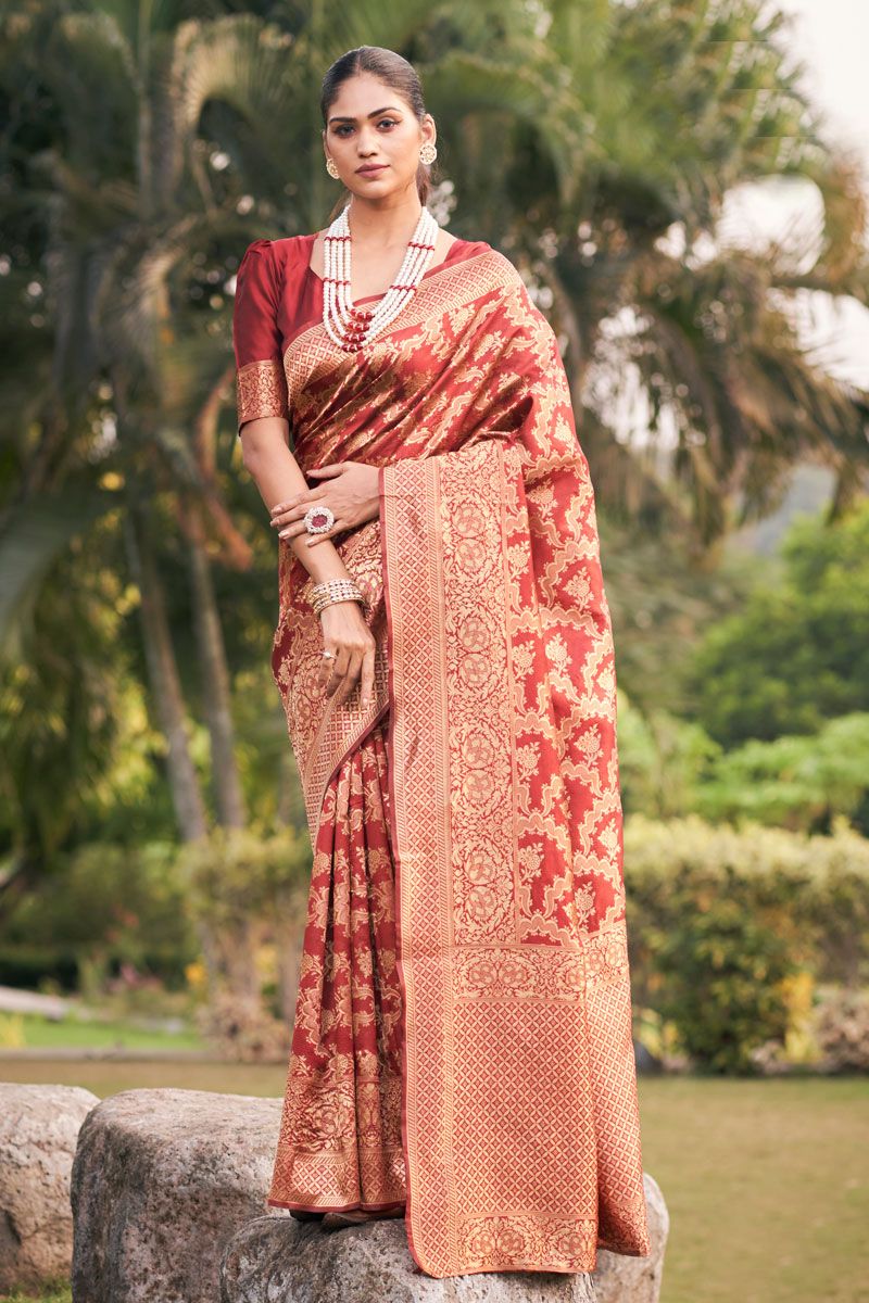 Excellent Rust Festive Style Art Silk Saree