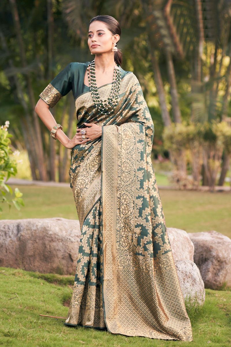 Appealing Dark Green Festive Wear Art Silk Saree