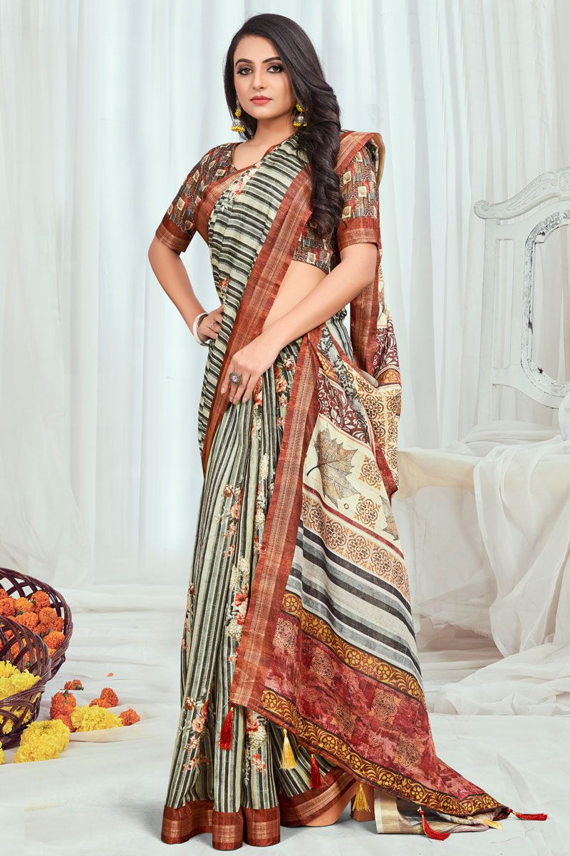 Multi Color Cotton Casual Printed Saree