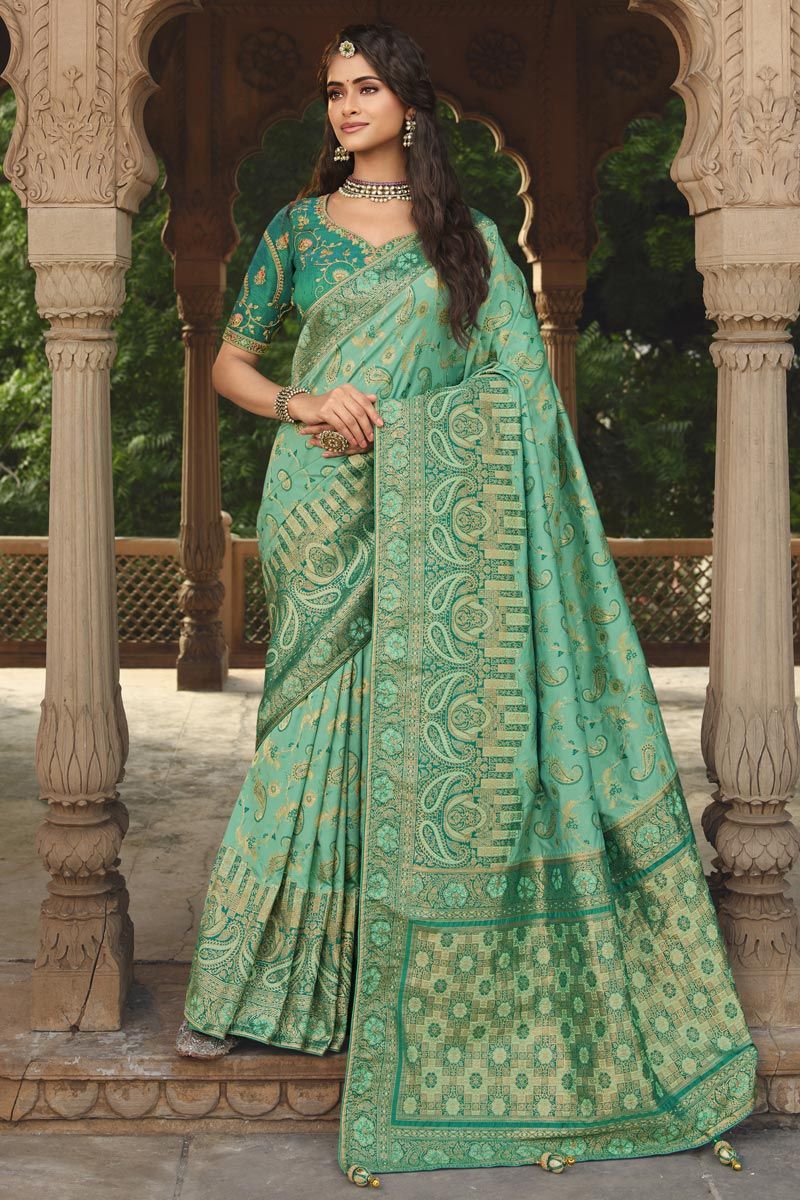 Fantastic Green Color Weaving Work Function Style Art Silk Saree