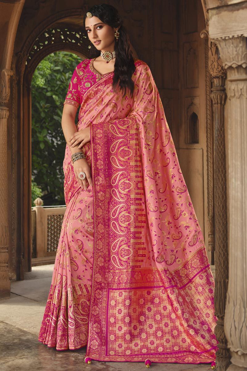 Dusky Pink Color Weaving Work Function Style Art Silk Saree