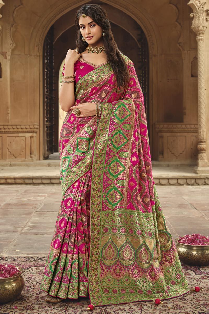 Radiant Weaving Work Function Style Pink Color Art Silk Saree