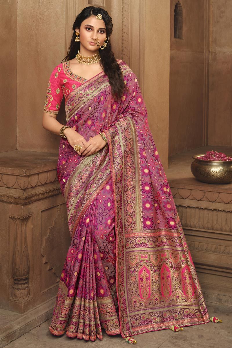 Superior Pink Color Weaving Work Function Style Art Silk Saree