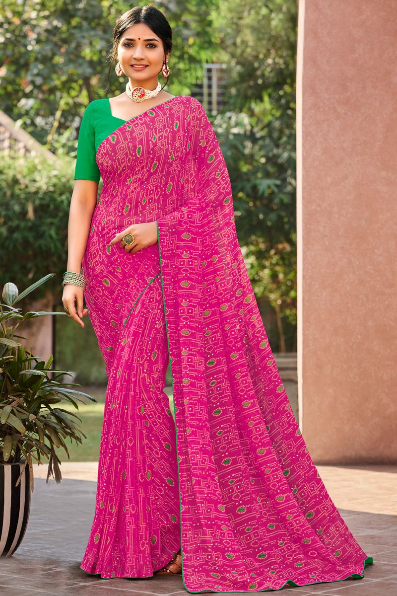 Imposing Casual Floral Printed Georgette Saree In Pink Color