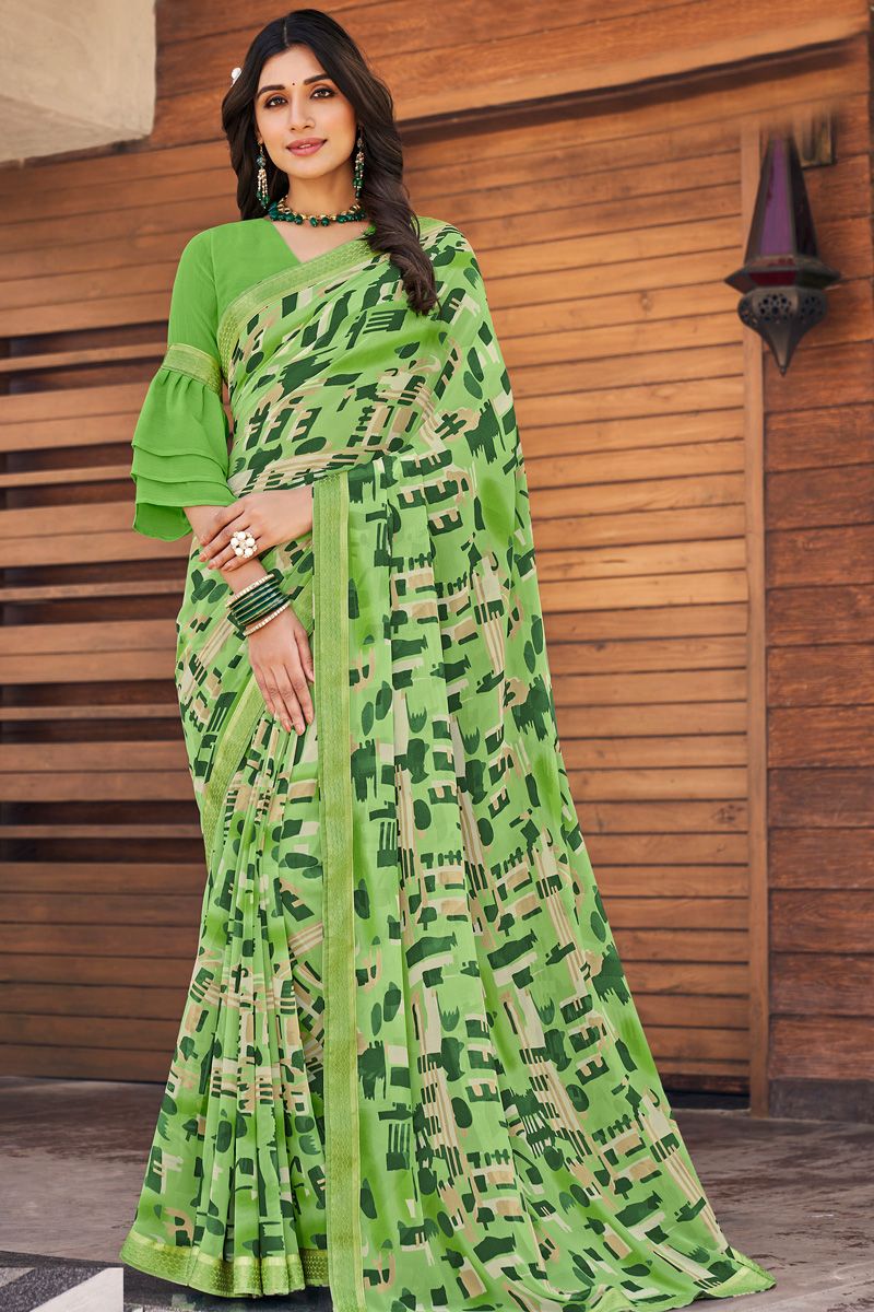 Classic Georgette Light Weight Casual Saree in Green Color