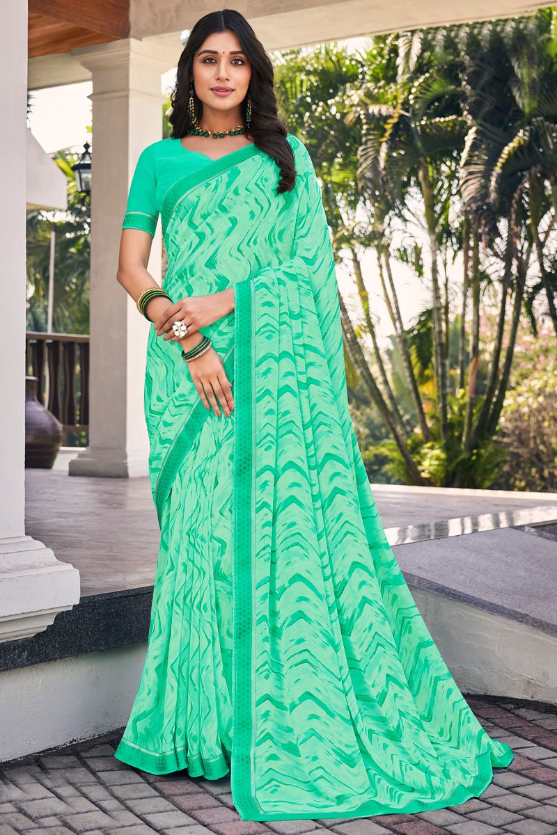 Sea Green Color Stylish Georgette Light Weight Casual Saree