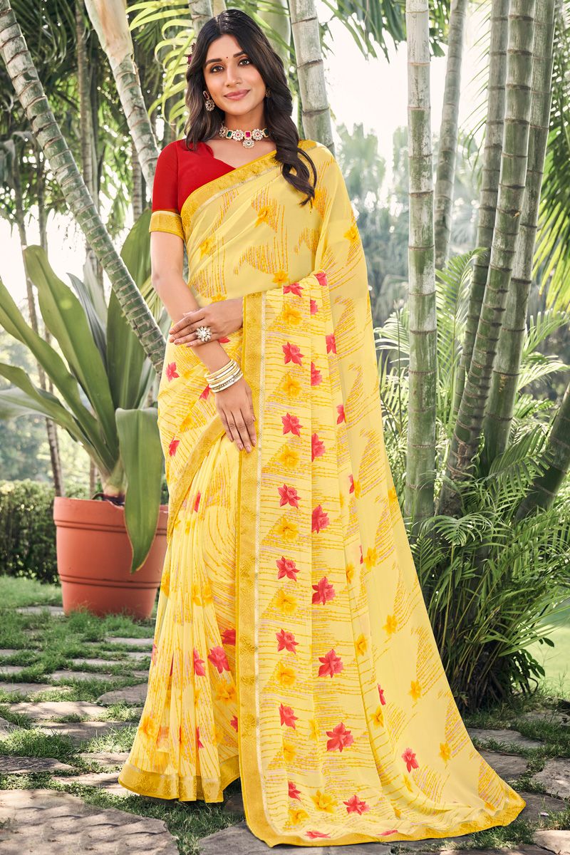 Yellow Color Splendid Georgette Light Weight Casual Saree