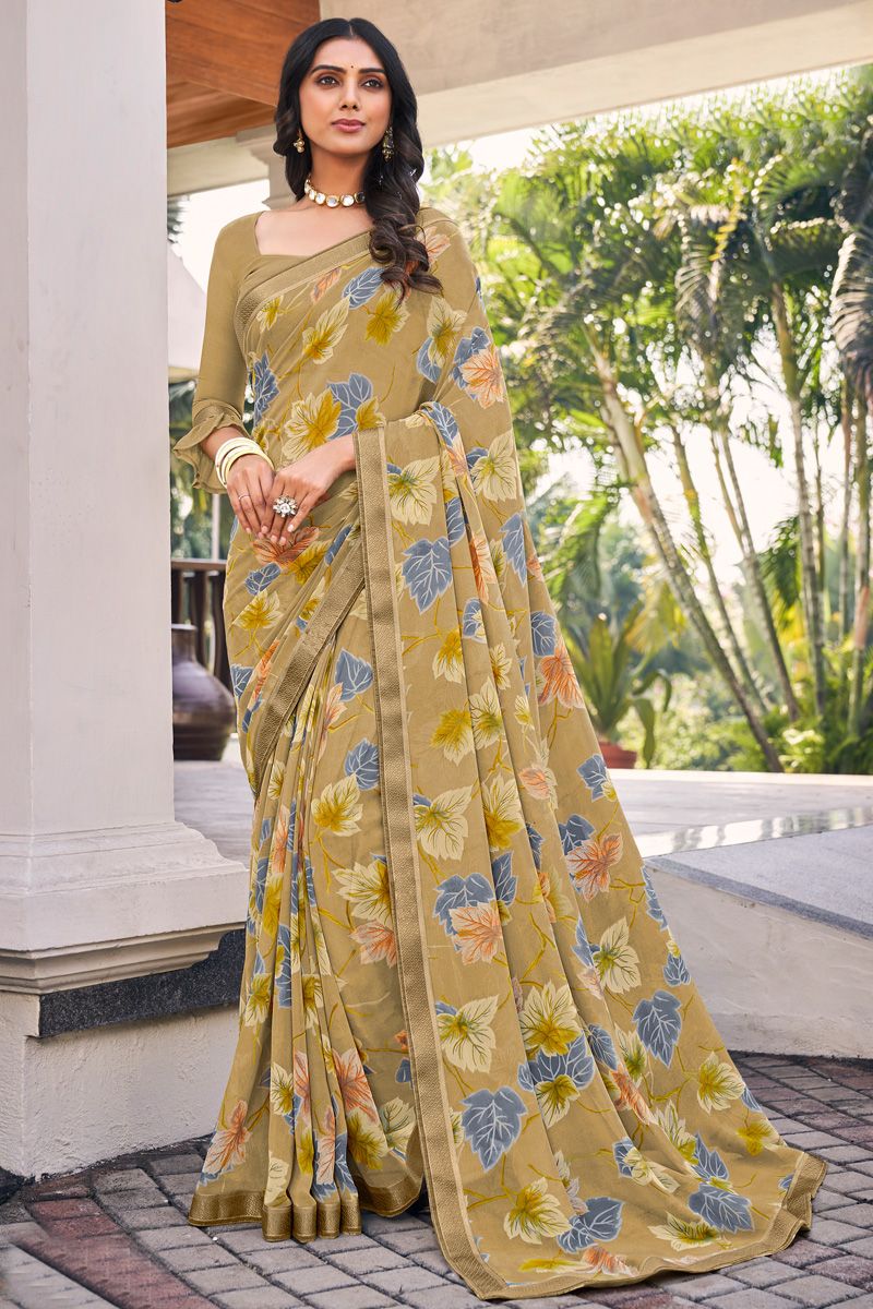 Vintage Georgette Light Weight Casual Saree in Beige Color