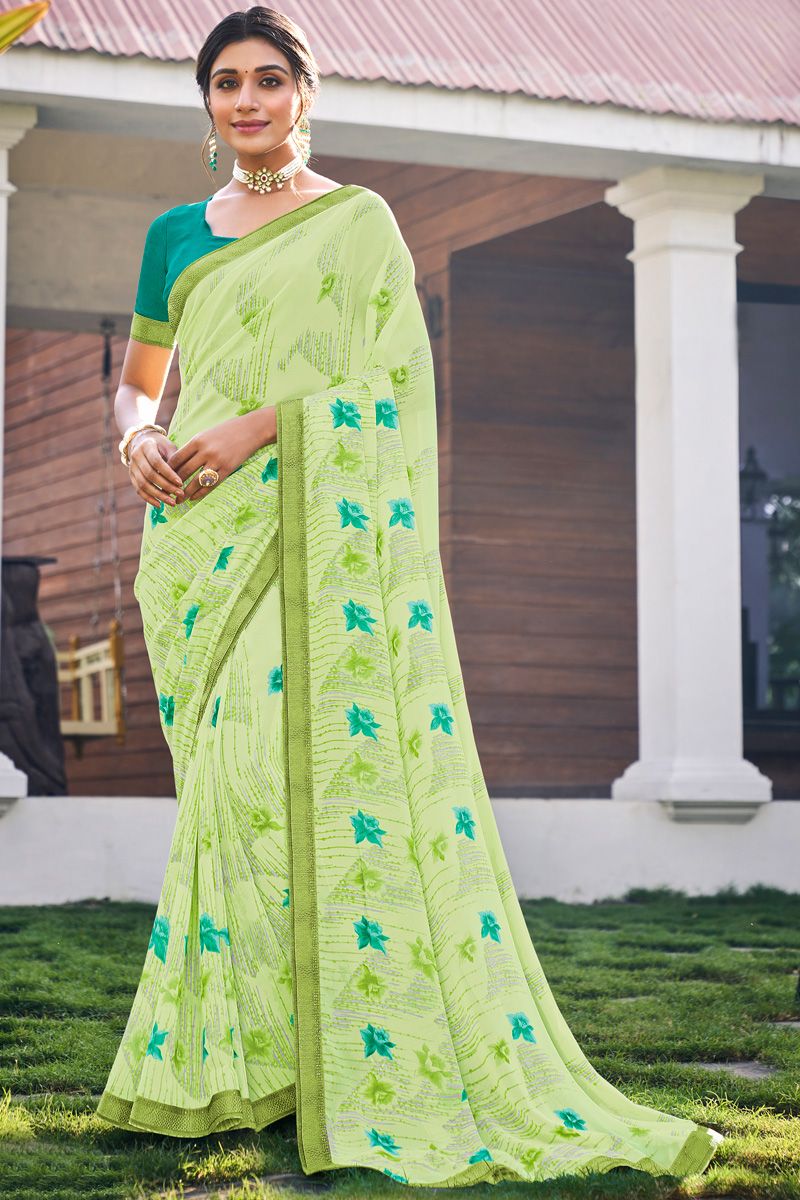 Beguiling Georgette Light Weight Casual Saree in Green Color