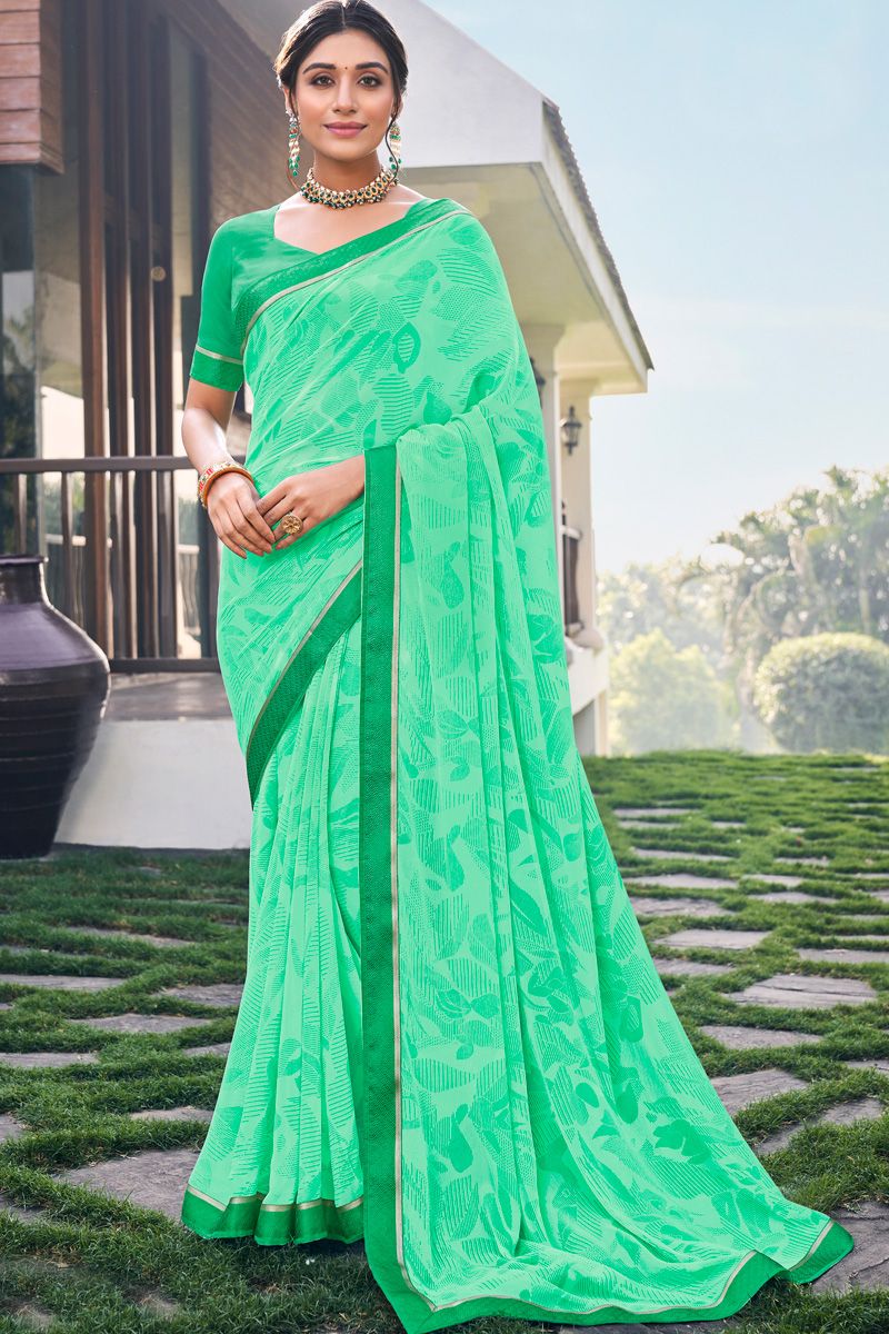 Dazzling Green Color Georgette Light Weight Casual Saree