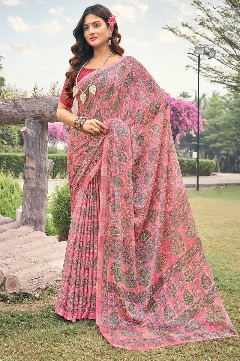 Chiffon Casual Superior Saree In Pink Color