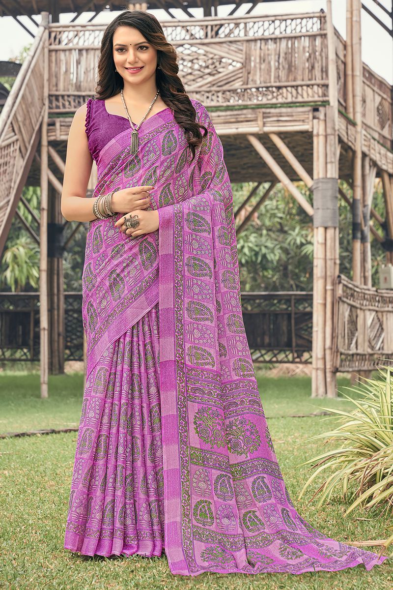 Lavender Color Chiffon Adorming Casual Saree