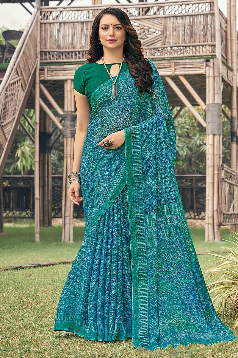 Chiffon Sky Blue Color Winsome Saree In Casual 