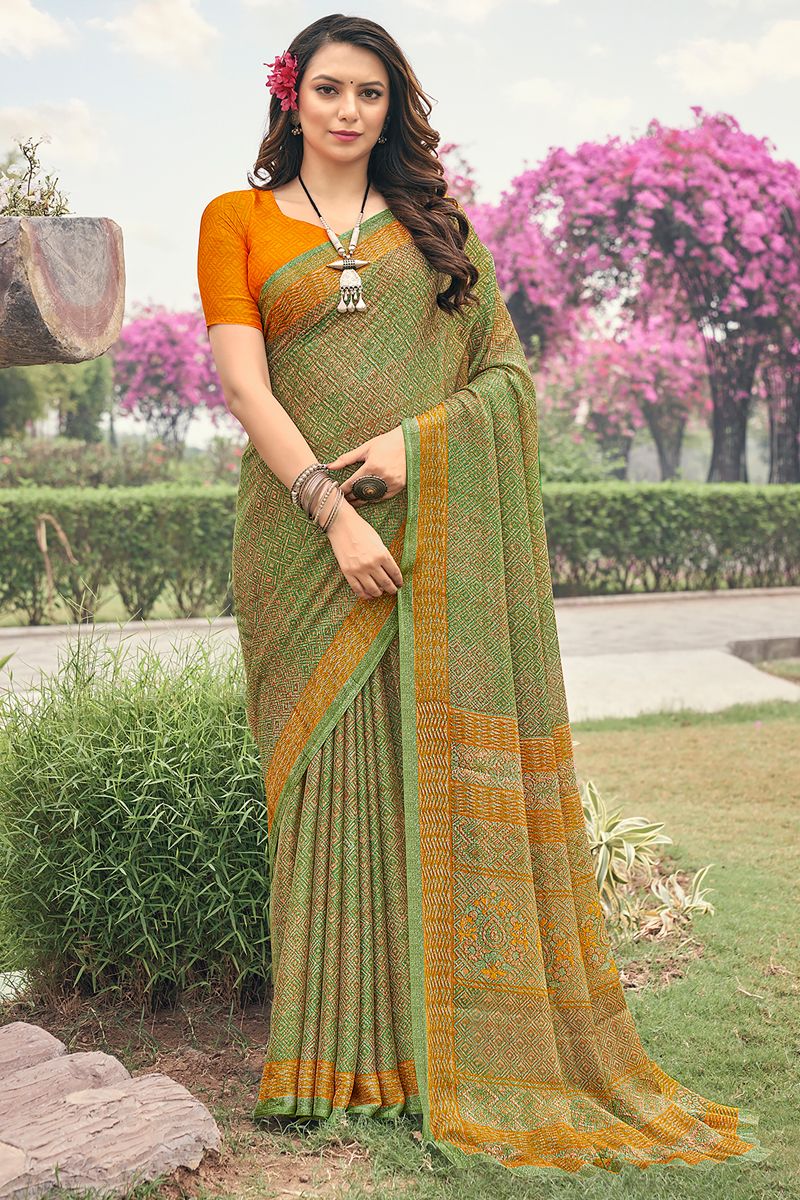 Green Color Chiffon Casual Vintage Saree