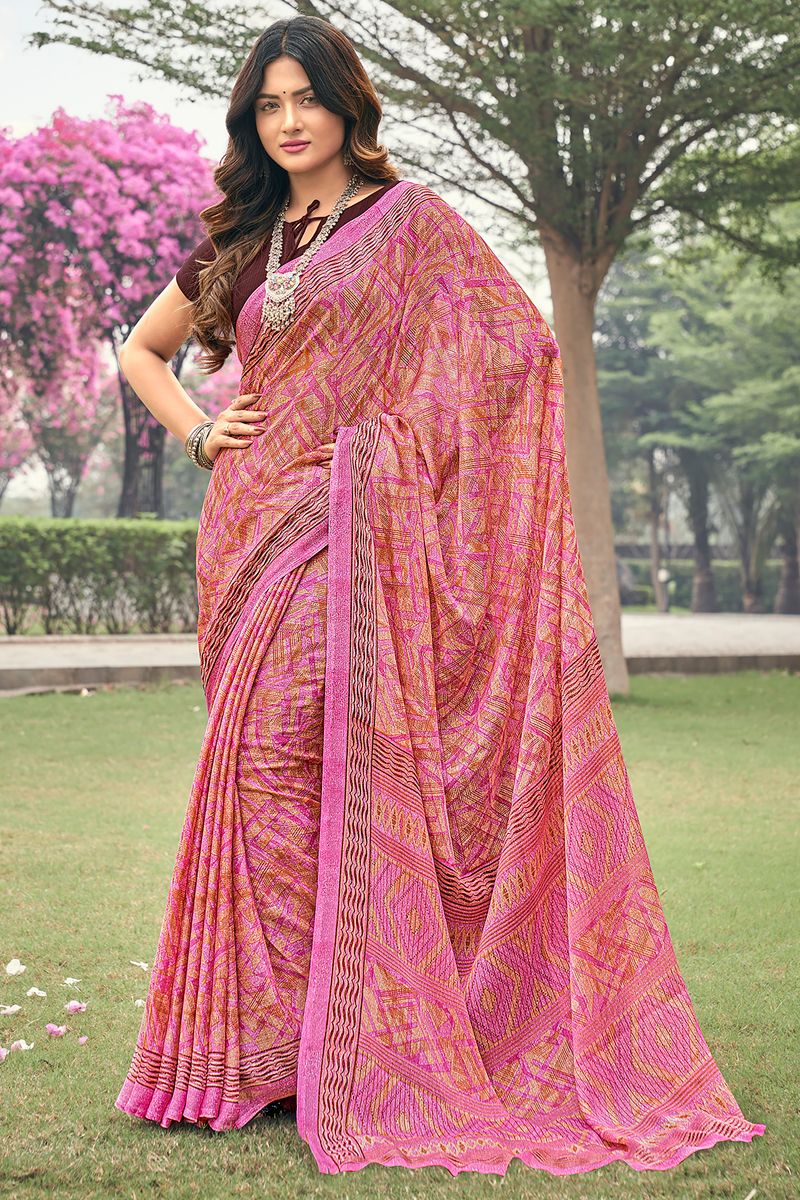 Chiffon Casual Intriguing Saree In Pink Color