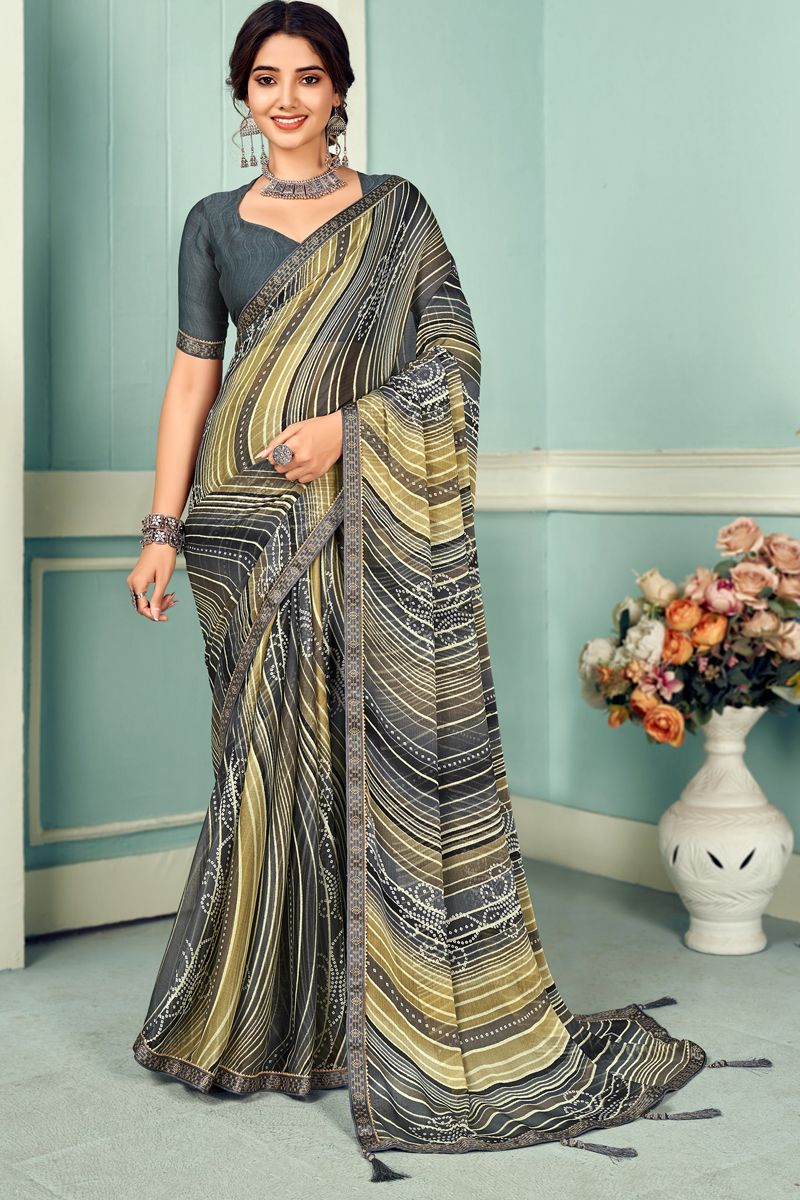 Chiffon Printed Saree In Artistic Multi Color