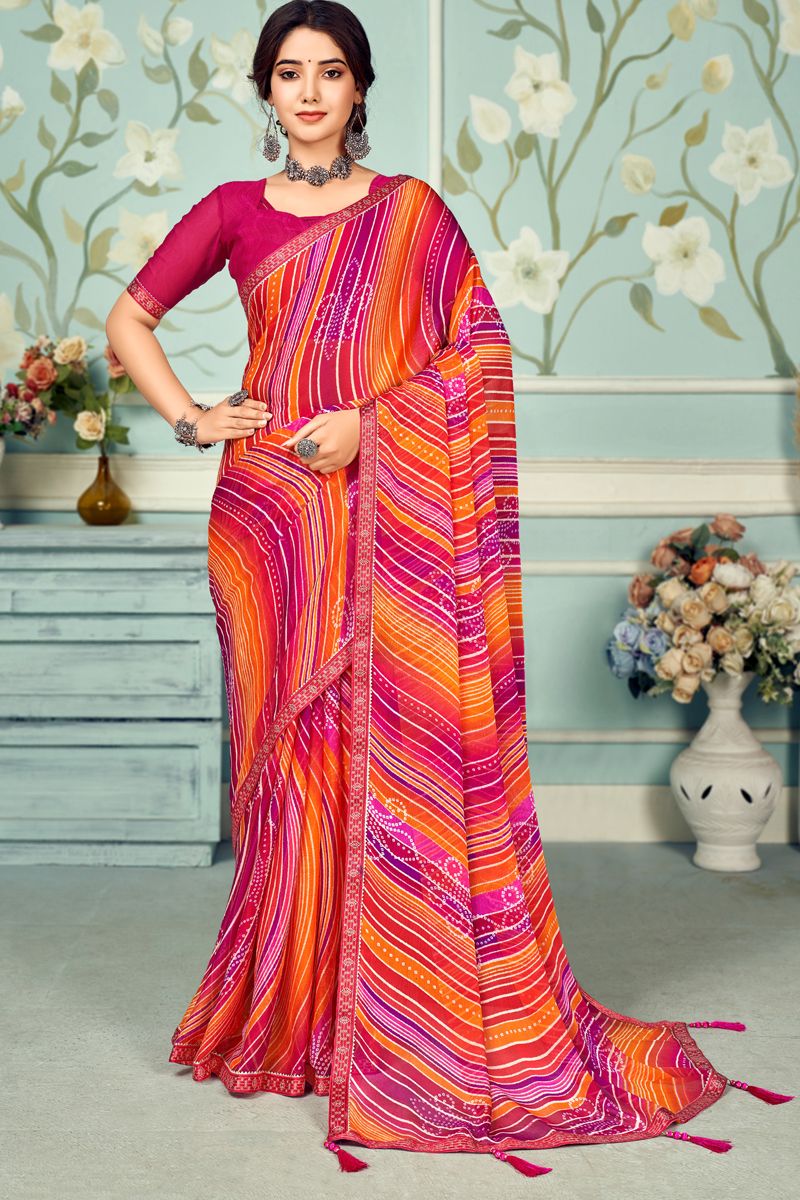 Multi Printed Attractive Saree In Chiffon Fabric