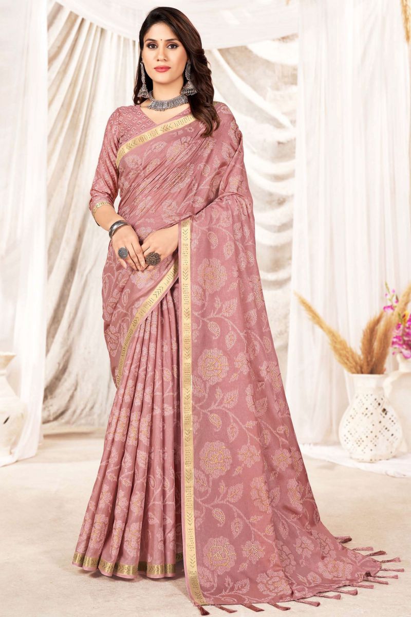 Delightful Peach Printed Art Silk Casual Saree