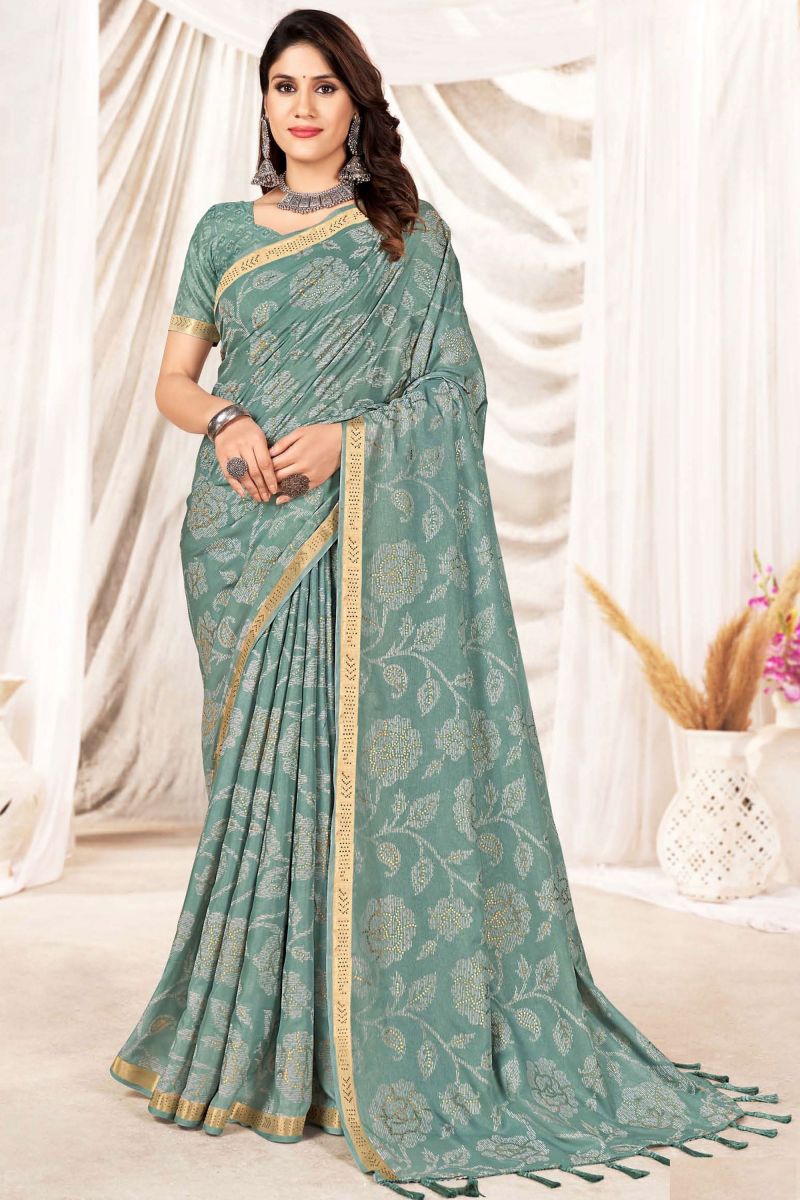 Traditional Art Silk Printed Sea Green Saree