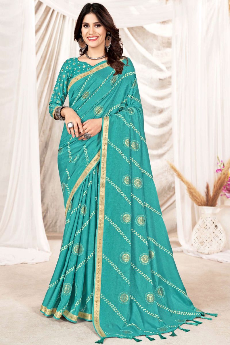 Adorable Cyan Color Casual Art Silk Printed Design Saree