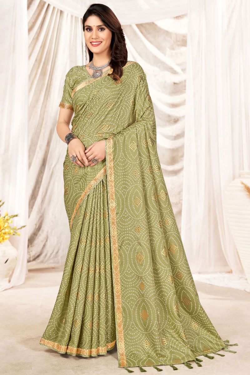 Olive Art Silk Daily Wear Printed Trendy Saree