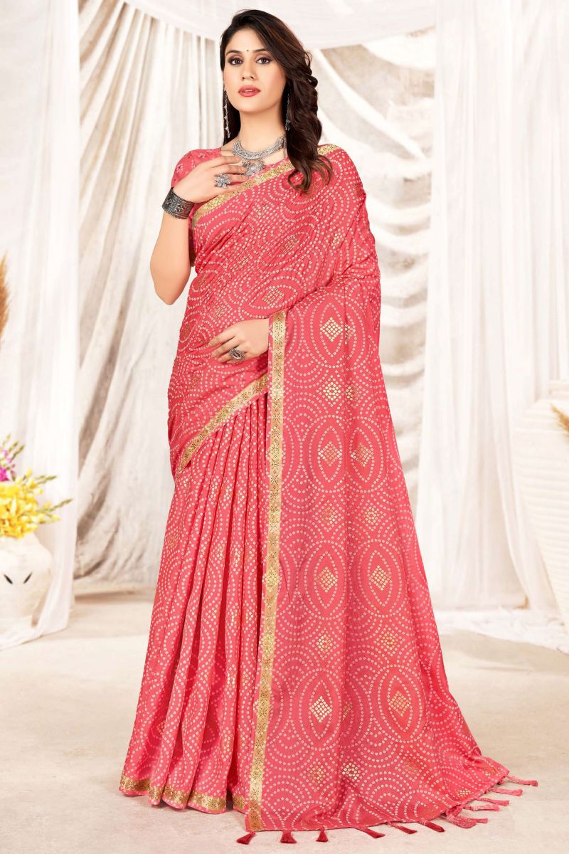 Pink Art Silk Printed Saree