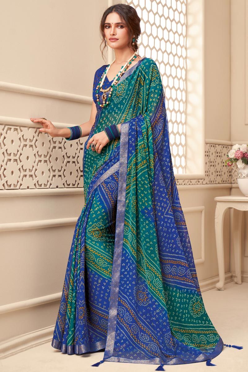 Blue Color Chiffon Classic Saree