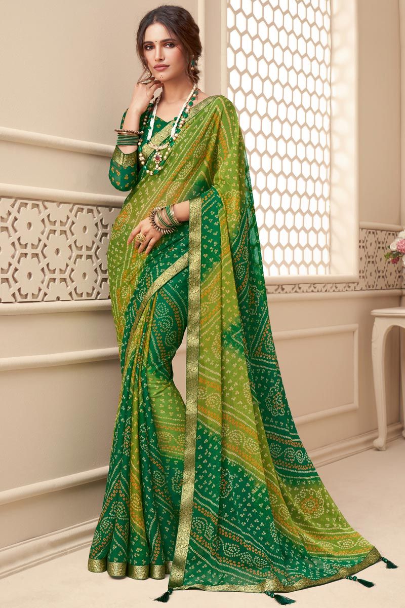 Green Chiffon Casual Look Trendy Saree