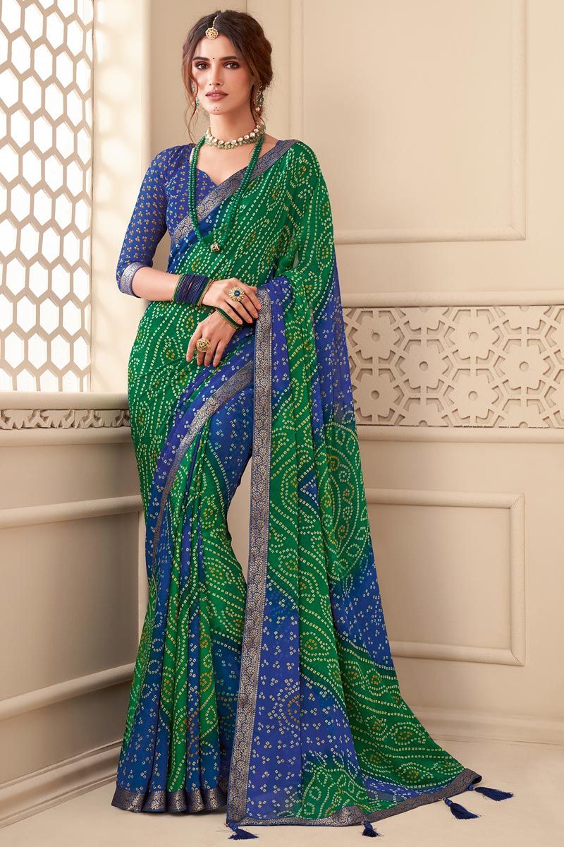 Chiffon Blue Color Contemporary Style Saree