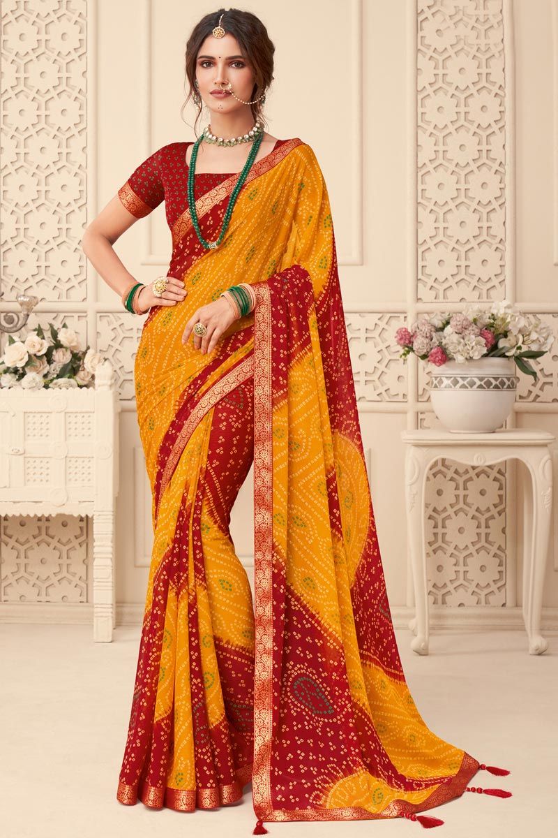 Maroon Casual Printed Chiffon Saree