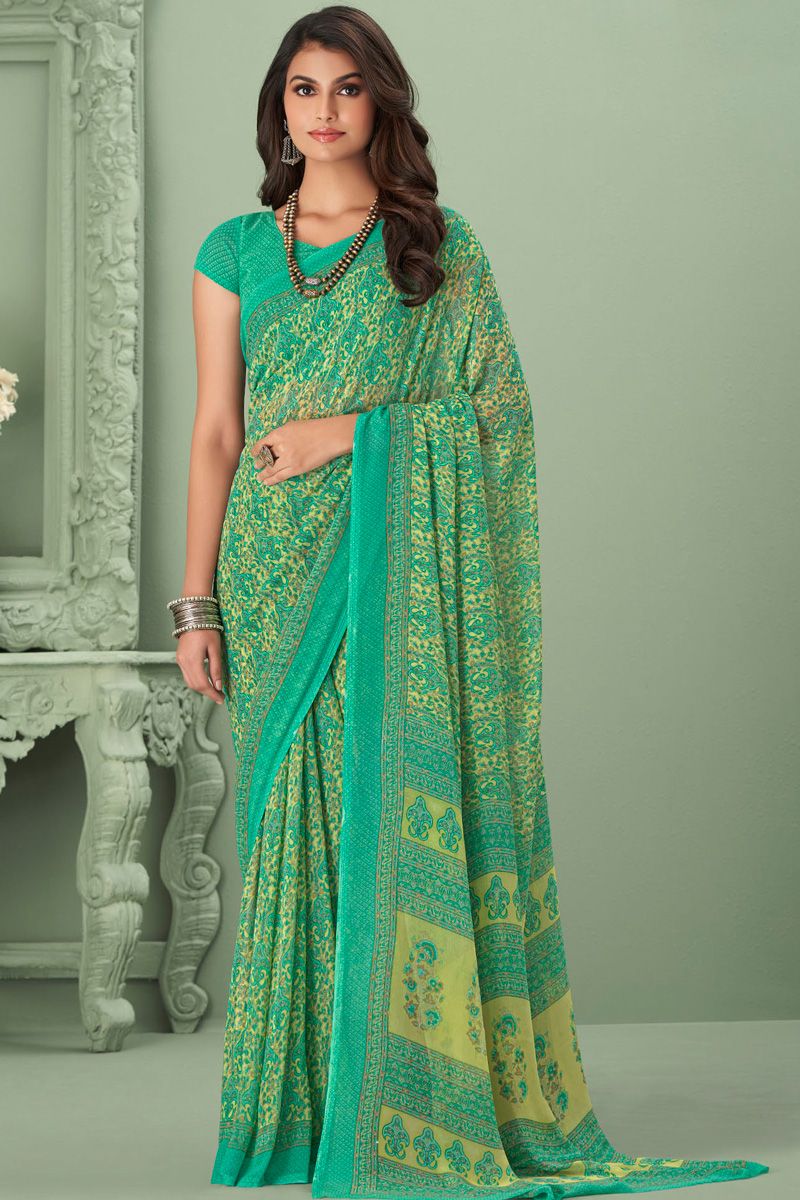 Green Color Georgette Fabric Beatific Casual Style Saree