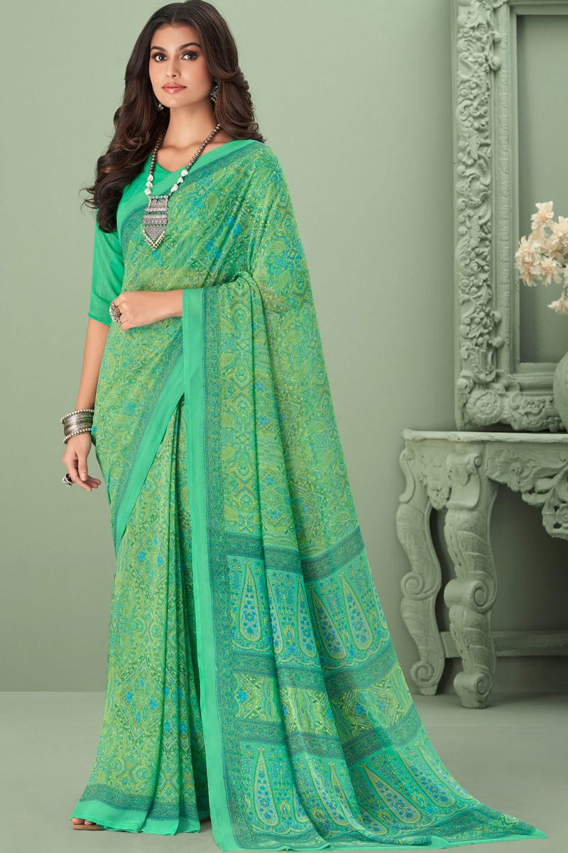 Tempting Sea Green Color Georgette Casual Look Saree