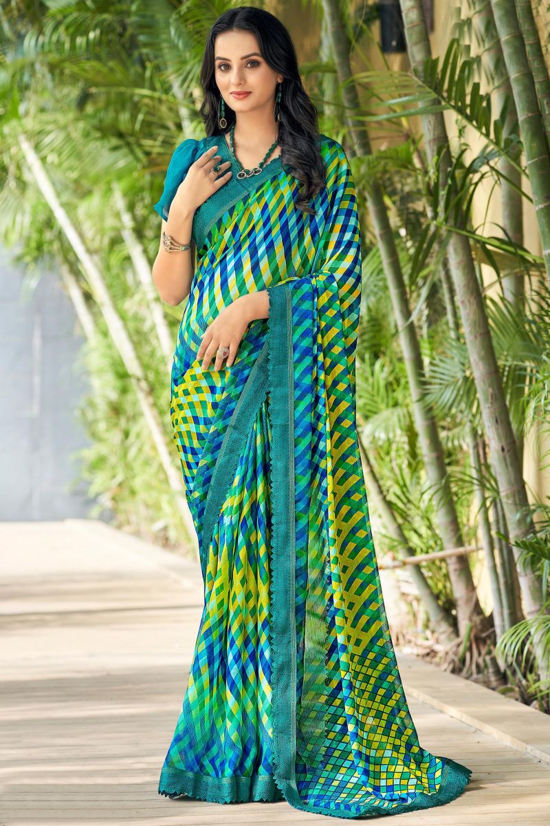 Multi Color Chiffon Fabric Printed Daily Wear Saree