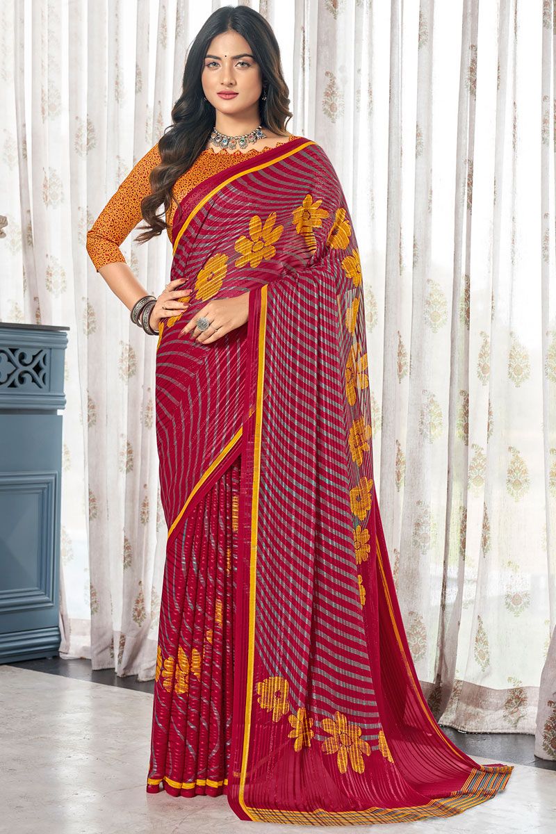 Attractive Maroon Color Casual Satin Saree